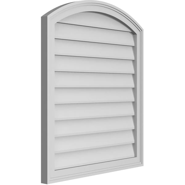 Arch Top Surface Mount PVC Gable Vent: Functional, W/ 2W X 1-1/2P Brickmould Frame, 28W X 32H